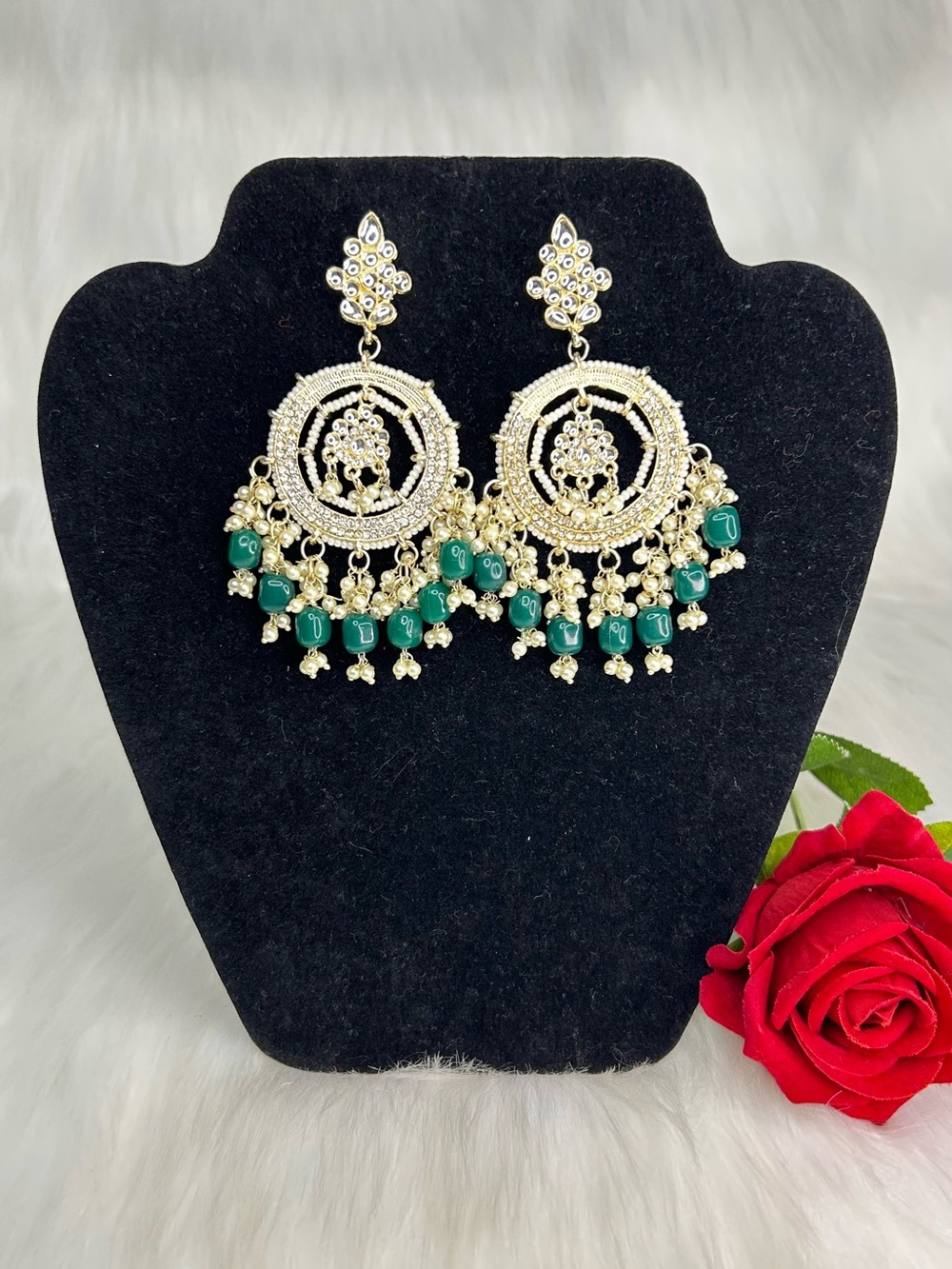 Gold and Green Chandbali Earrings - Women Jewelry